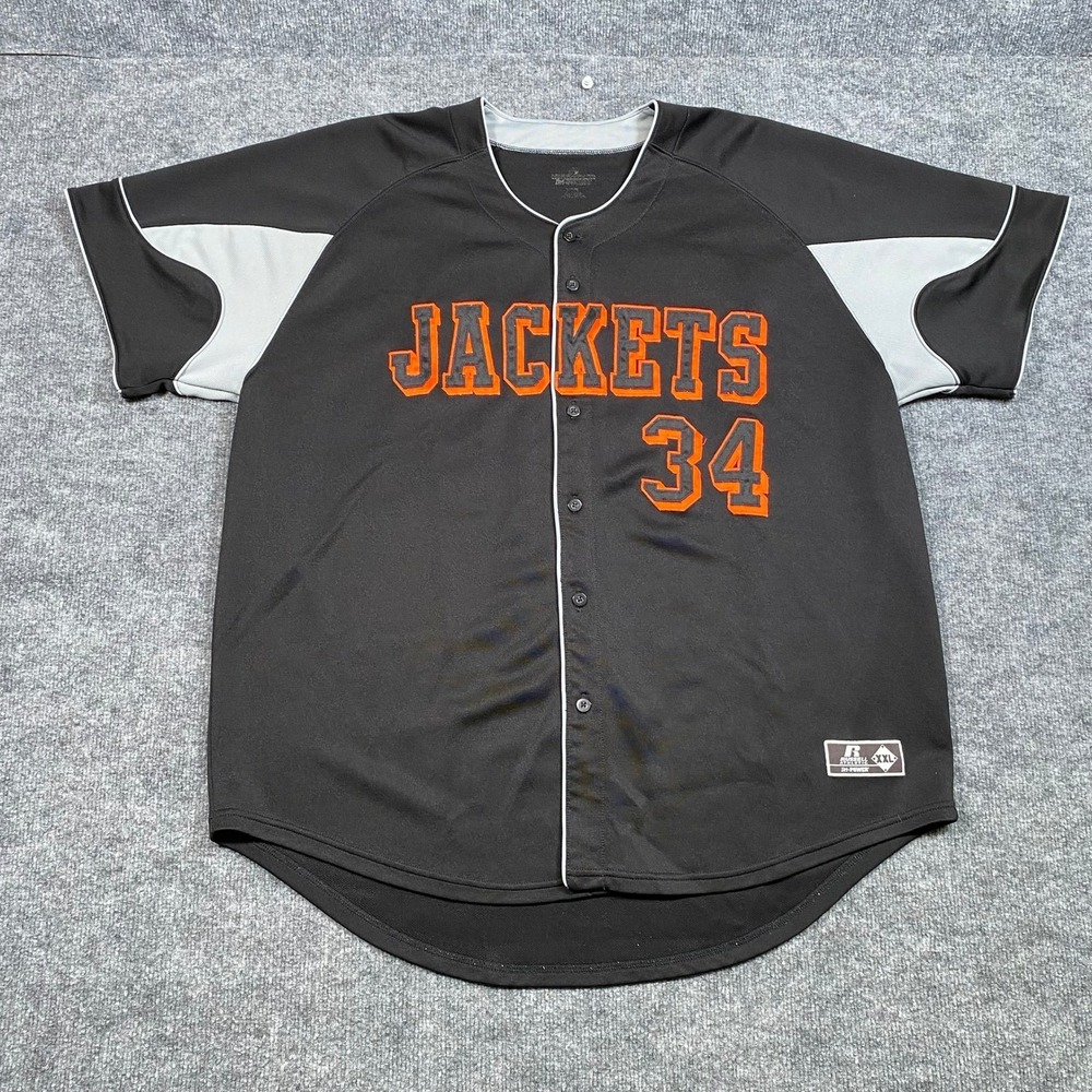 Russell Athletic Jackets 34 Baseball Jersey Mens XXL Black Orange Dri-Power